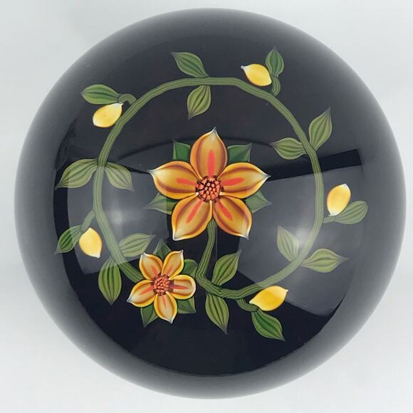 Perthshire 1999C Amber Flower Lampwork Garland Amethyst-Red Ground Paperweight - Picture 2 of 14
